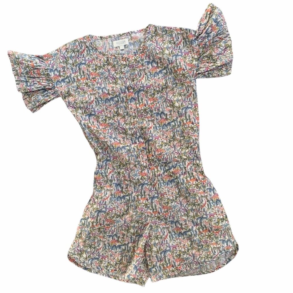 Olivier London Rad Dino Print Ruffled Sleeved Romper 11-12